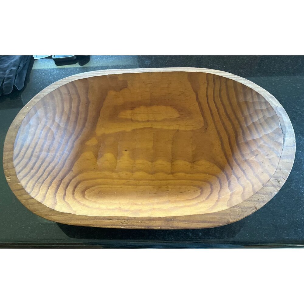 Vintage Hand Carved Wooden Over Sized Salad Bowl Handmade In Mexico Pine